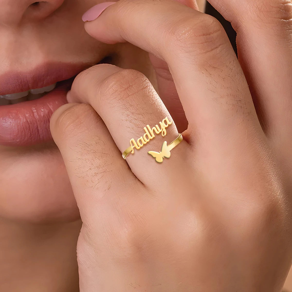 Custom Butterfly Name Ring